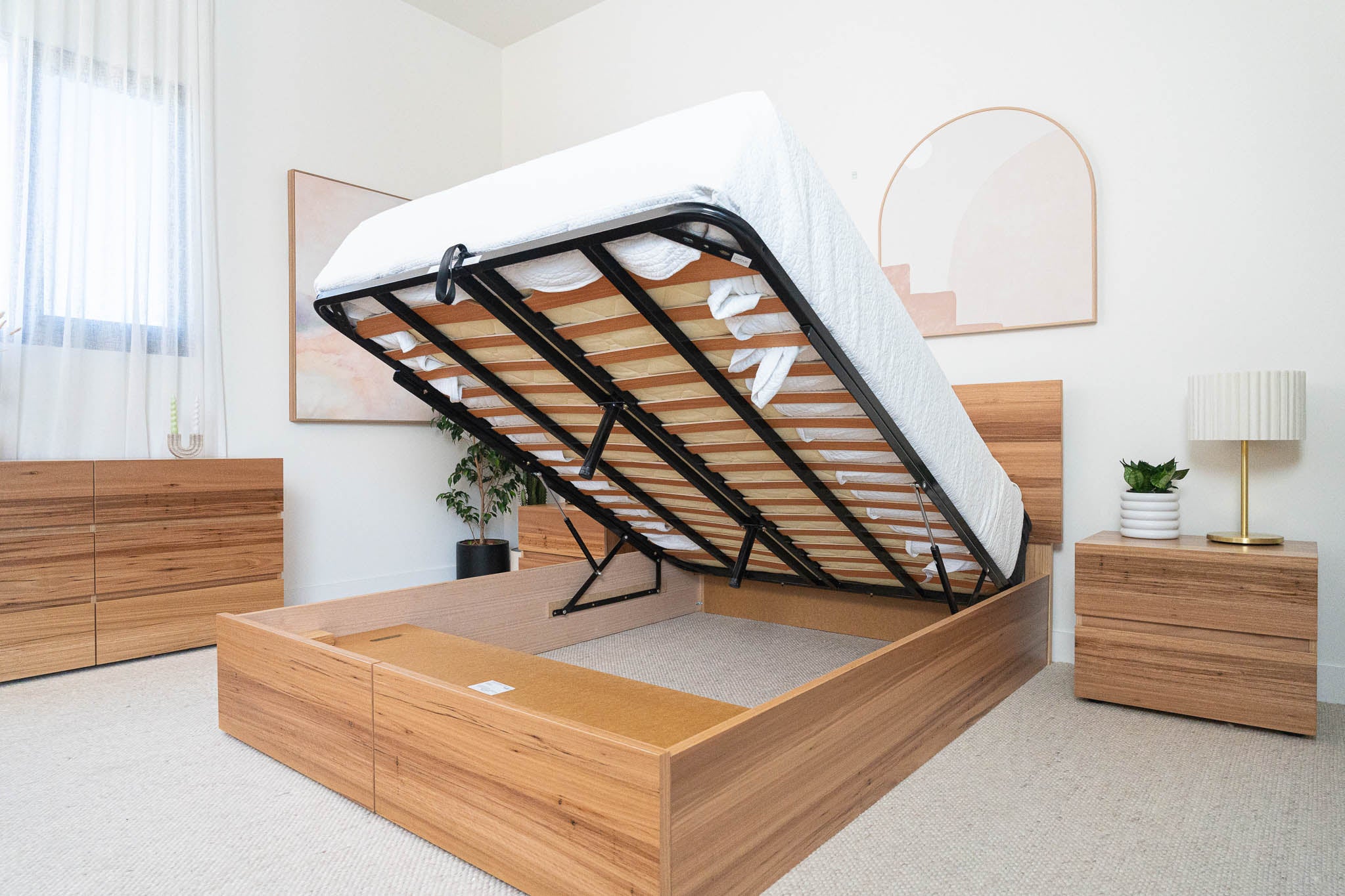 Dusk 2 Drawer Gas Lift Wormy Chestnut Bed Frame - Image 14