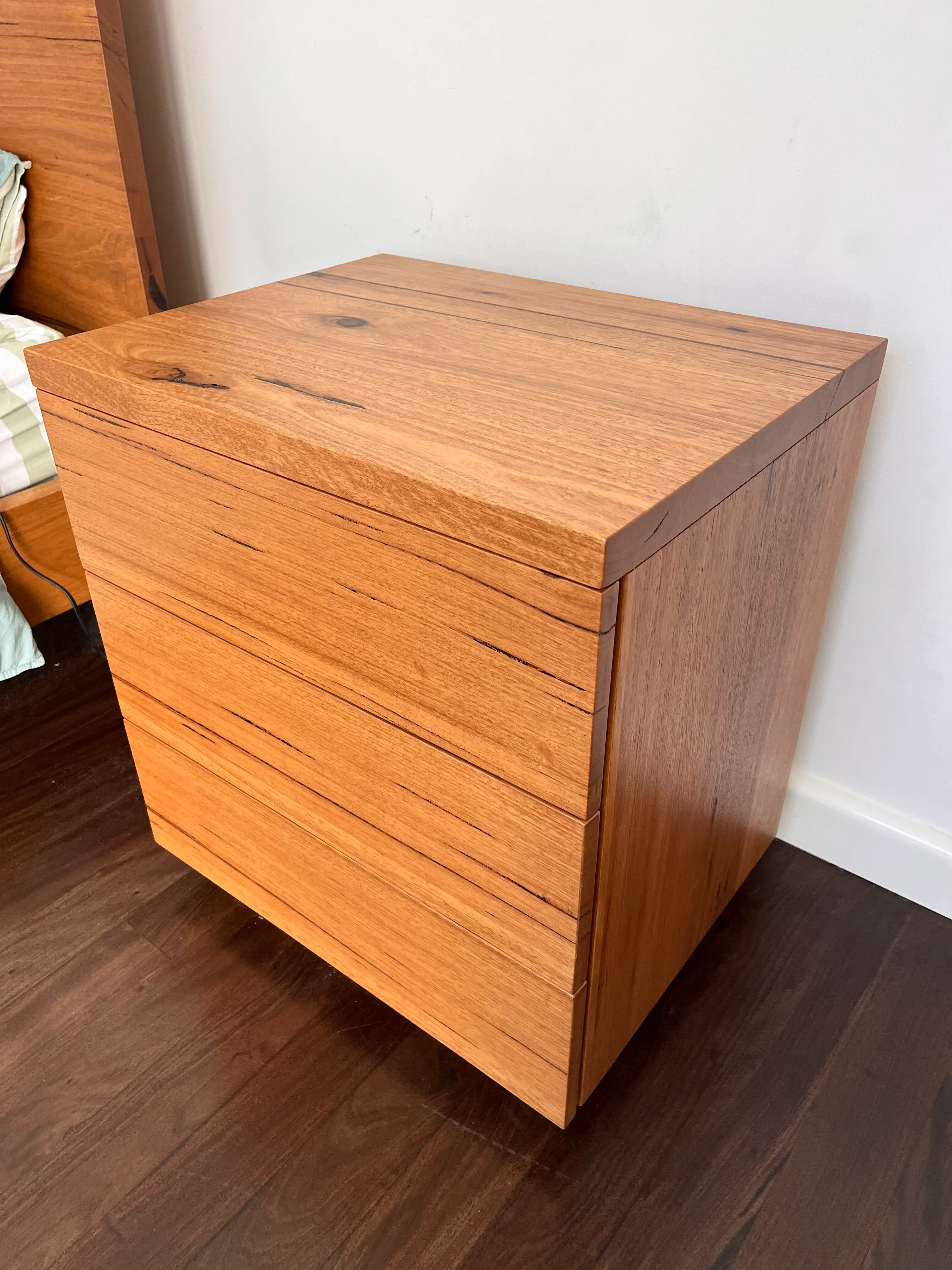 Ex Demo Elijah Messmate 3 Drawer Bedside Table Sand Stain Brisbane Showroom - Image 5