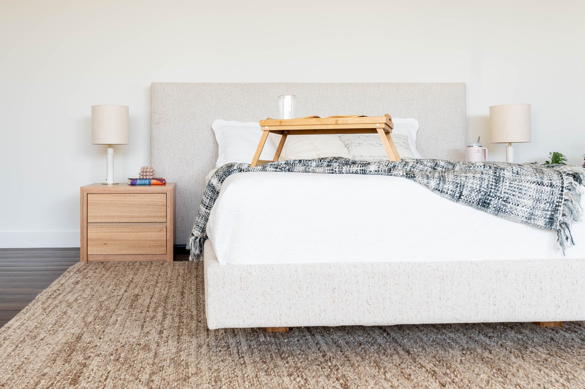 Ex Demo Yakka Fully Upholstered Extended Headboard Floating Bed Frame Queen Size - Image 5
