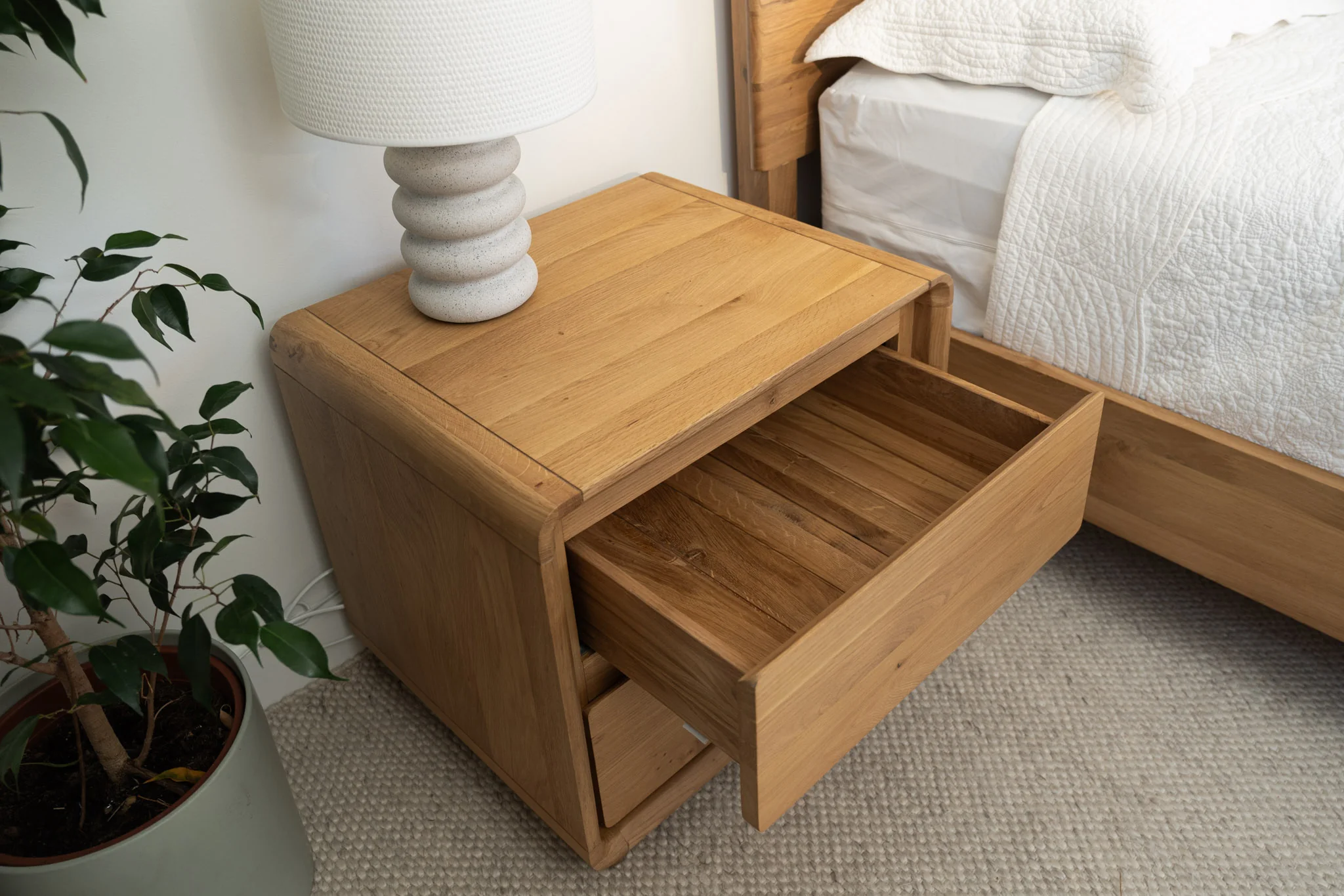 Haven American Oak Bedside Table - Image 4