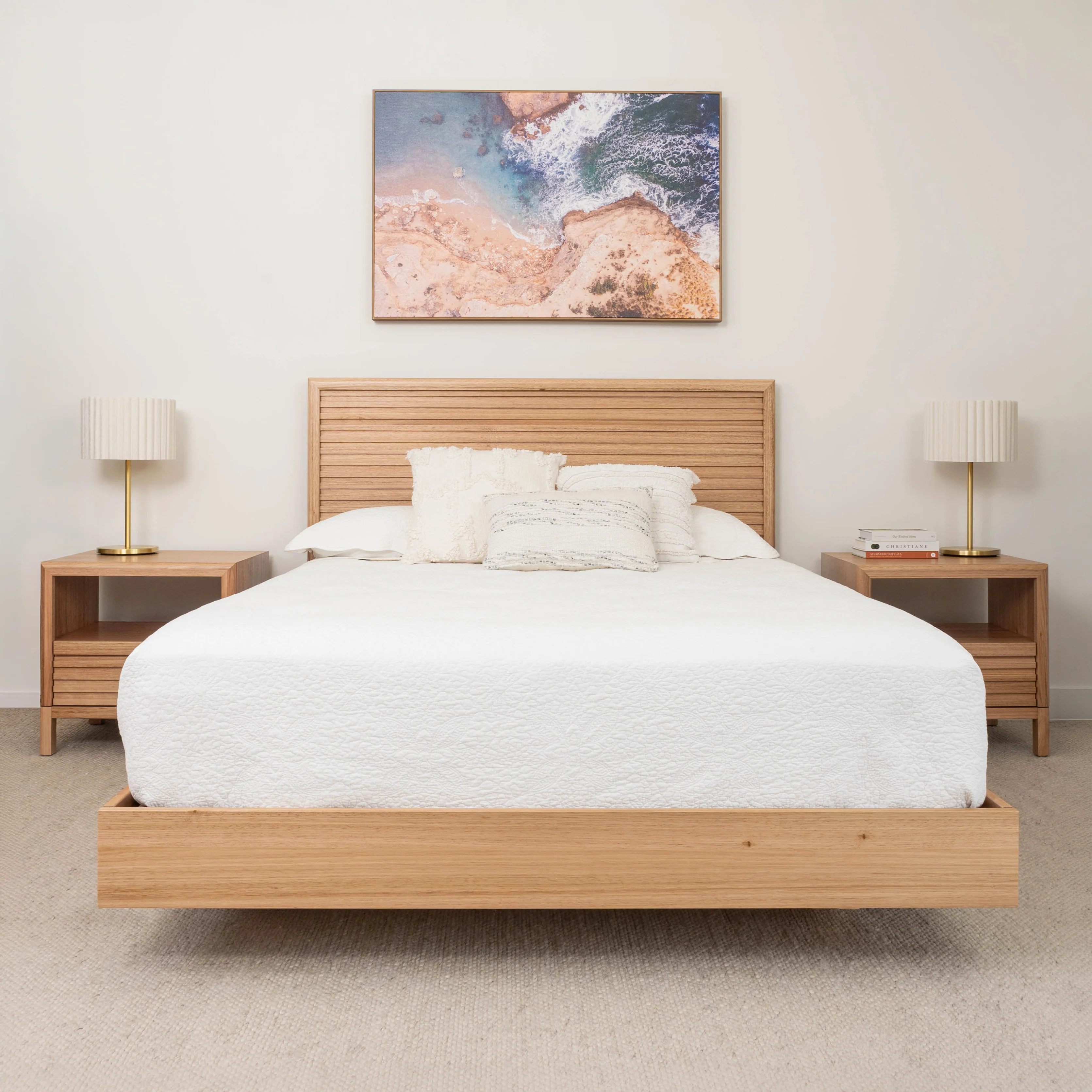 Yakka Luna Headboard Tasmanian Oak Floating Bed Frame