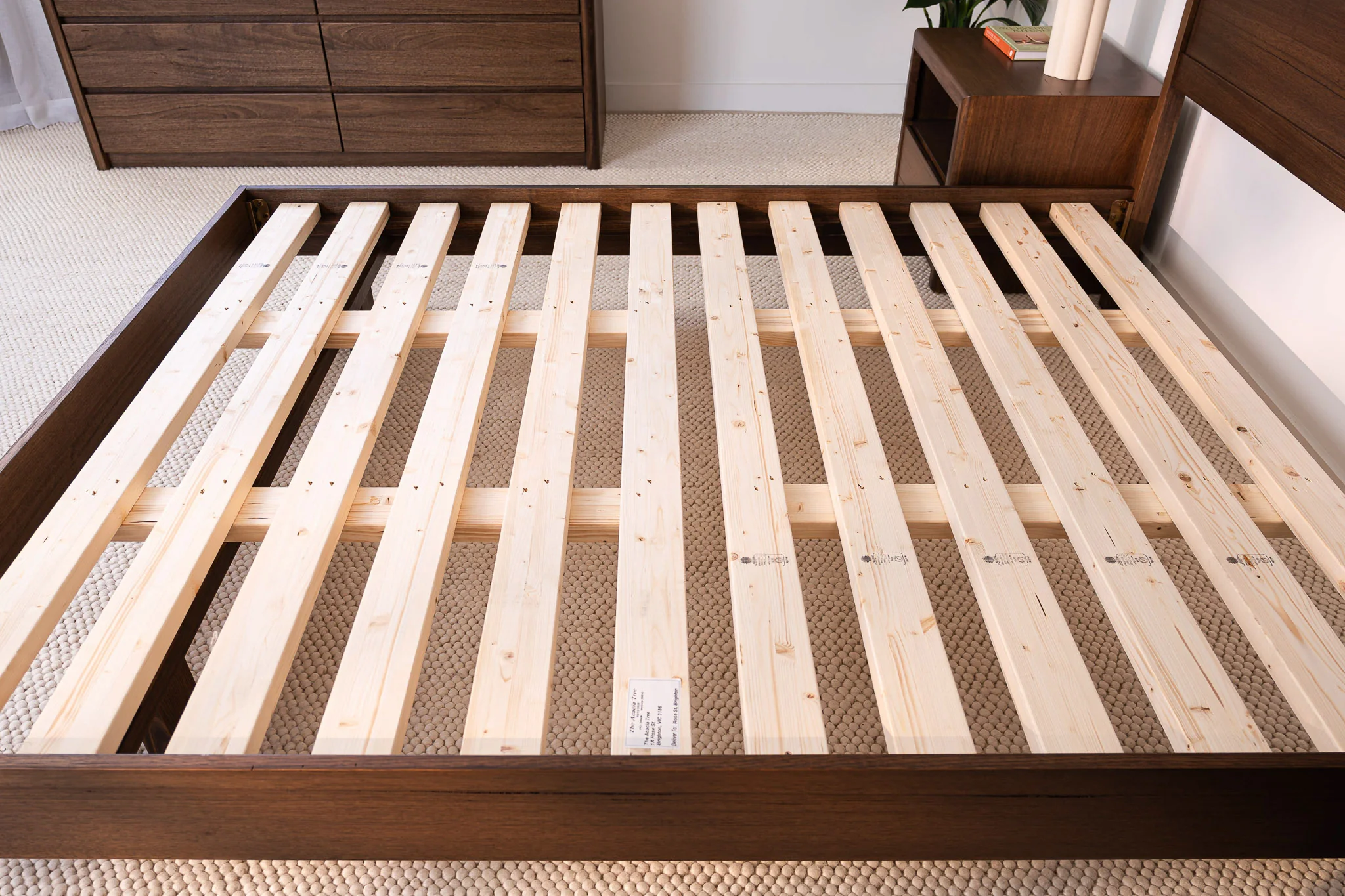 Yakka Tasmanian Oak Feature Grade Bed Frame (Smoked Walnut Stain) - Image 7