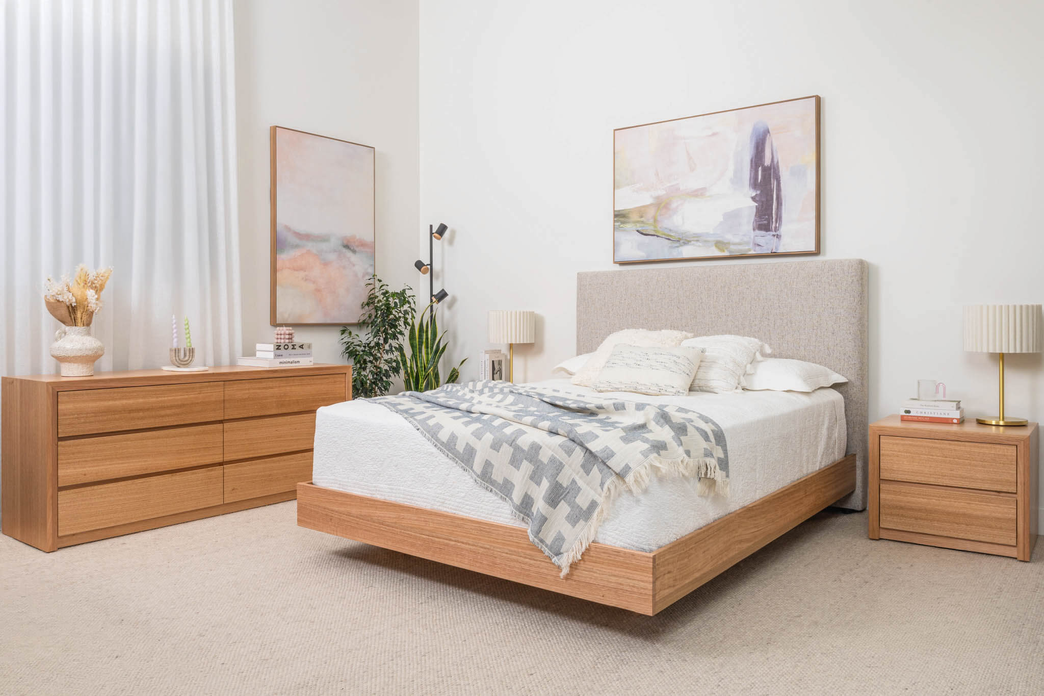 Yakka Upholstered Headboard Tasmanian Oak Bed Frame - Image 3