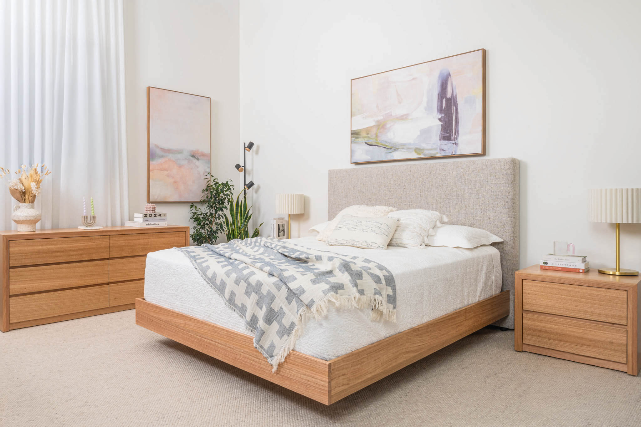 Yakka Upholstered Headboard Tasmanian Oak Bed Frame - Image 4