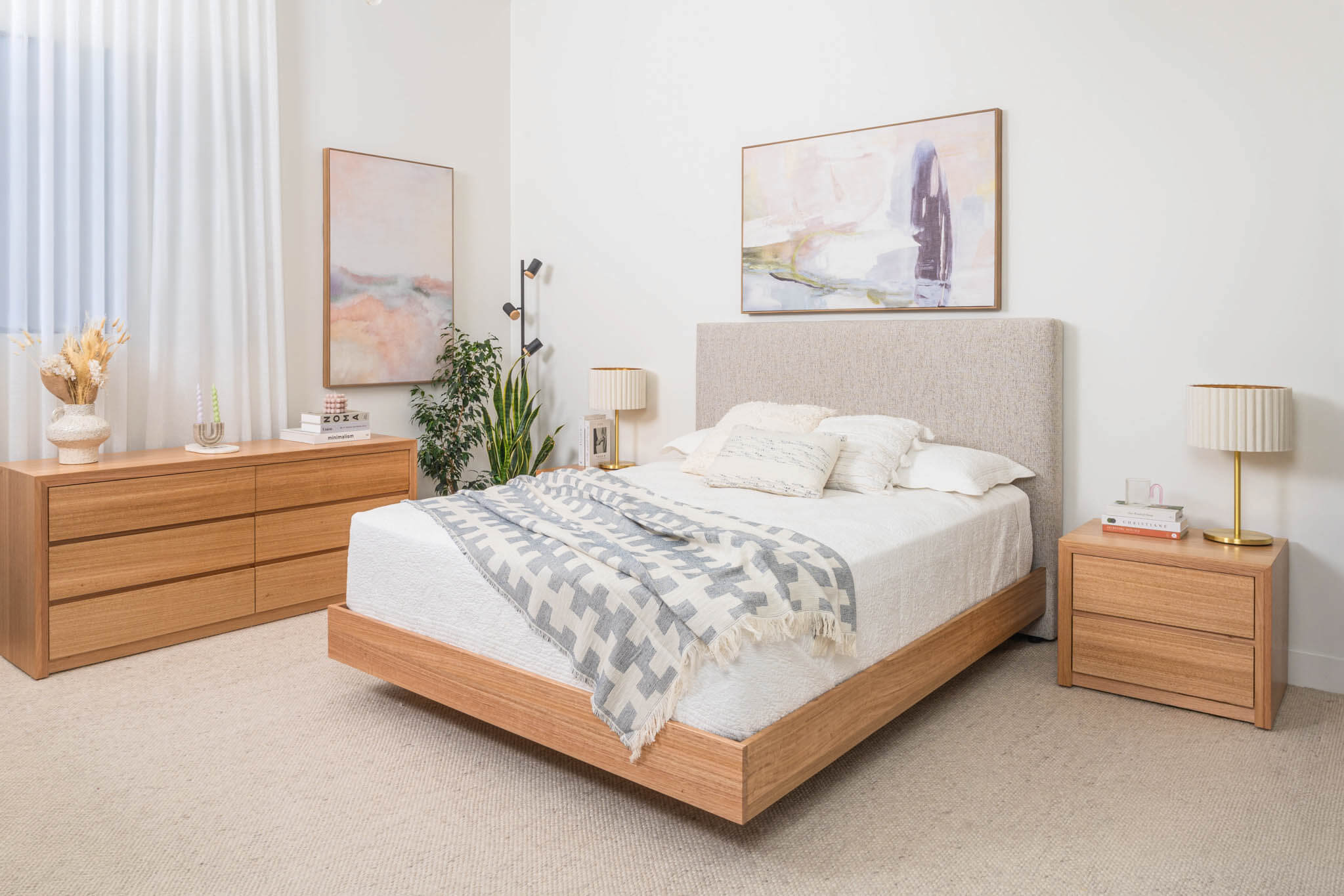 Yakka Upholstered Headboard Tasmanian Oak Bed Frame - Image 5