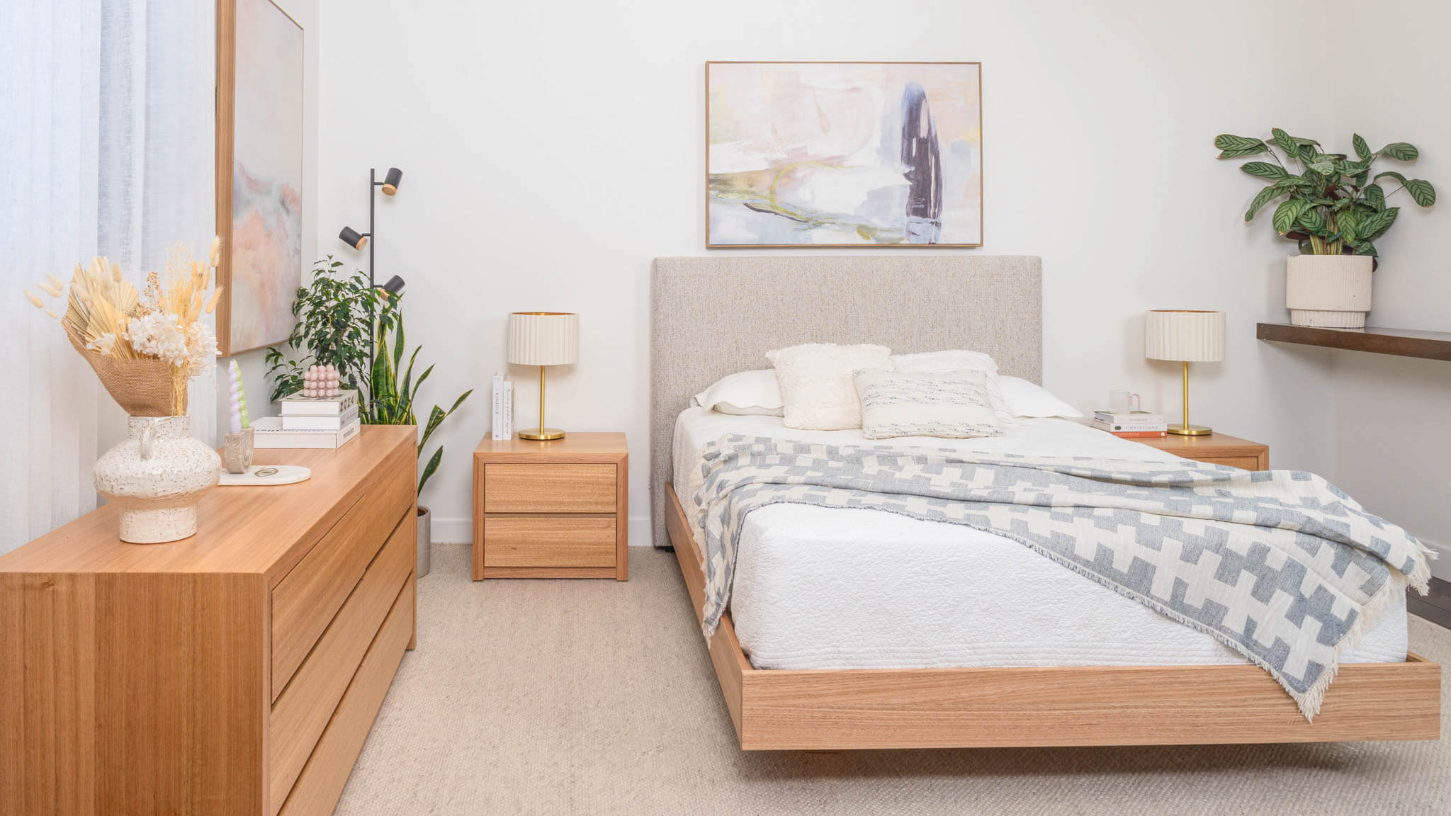 Yakka Upholstered Headboard Tasmanian Oak Bed Frame - Image 6